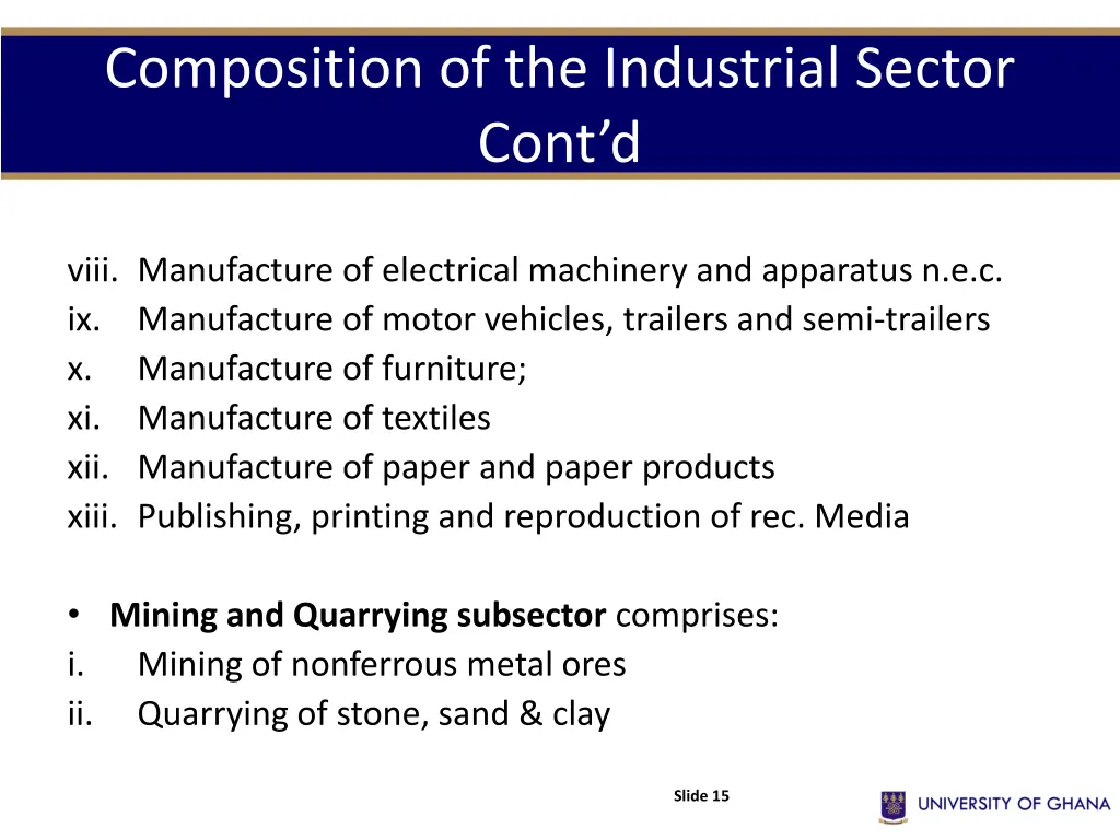 composition of the industrial sector cont d