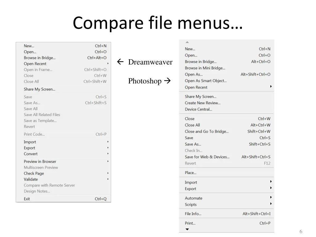 compare file menus
