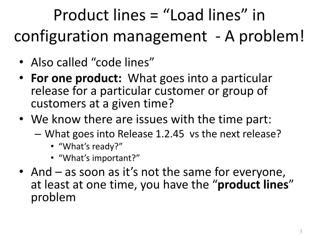 product lines load lines in configuration