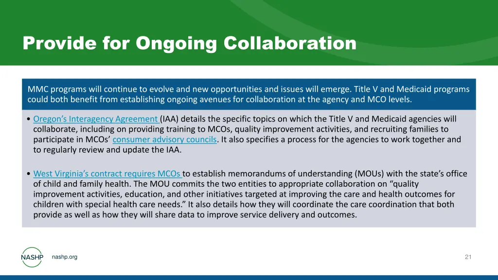 provide for ongoing collaboration