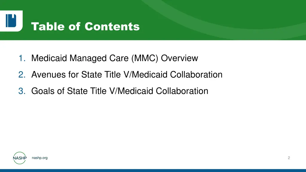 table of contents