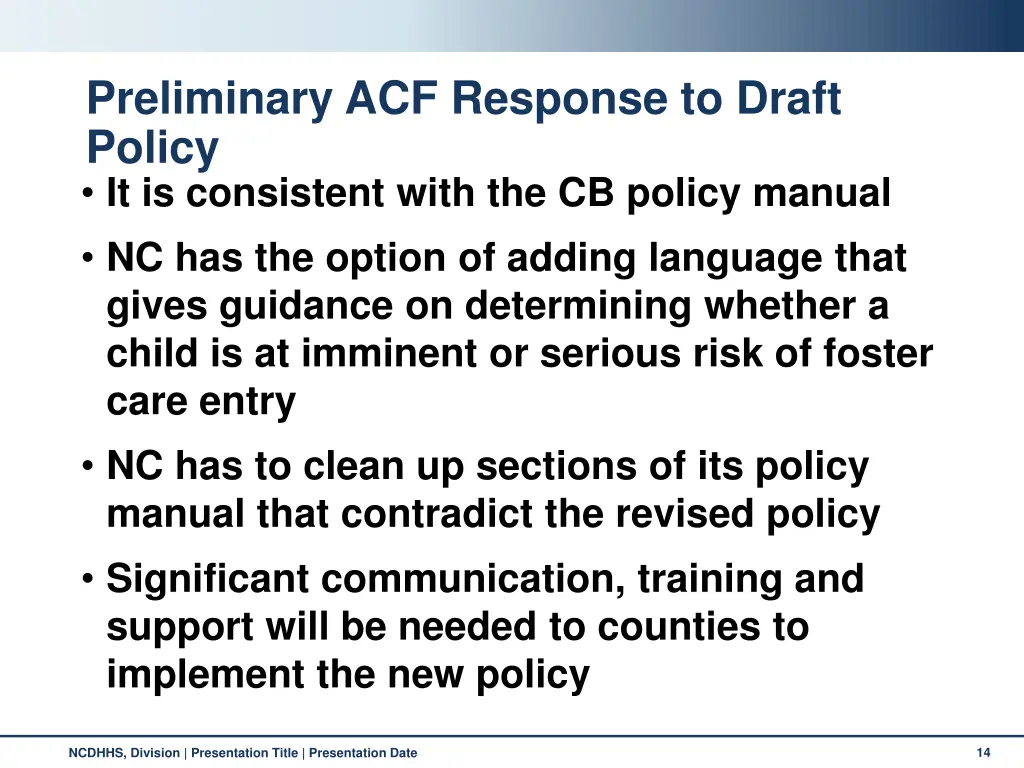 preliminary acf response to draft policy