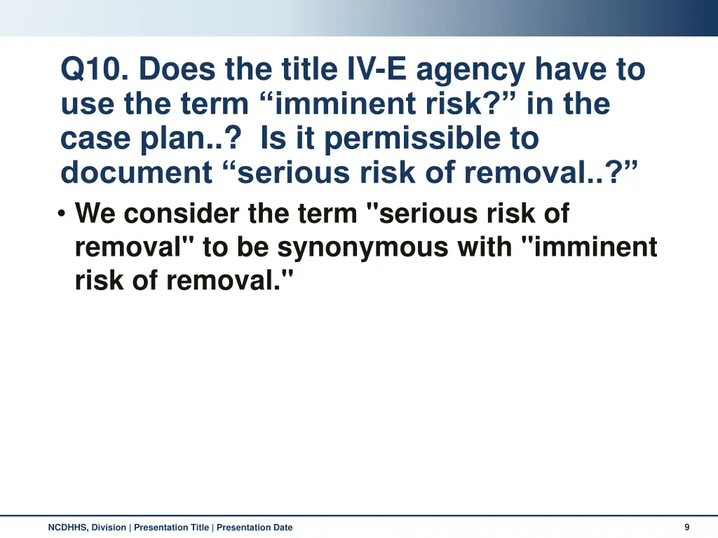 q10 does the title iv e agency have
