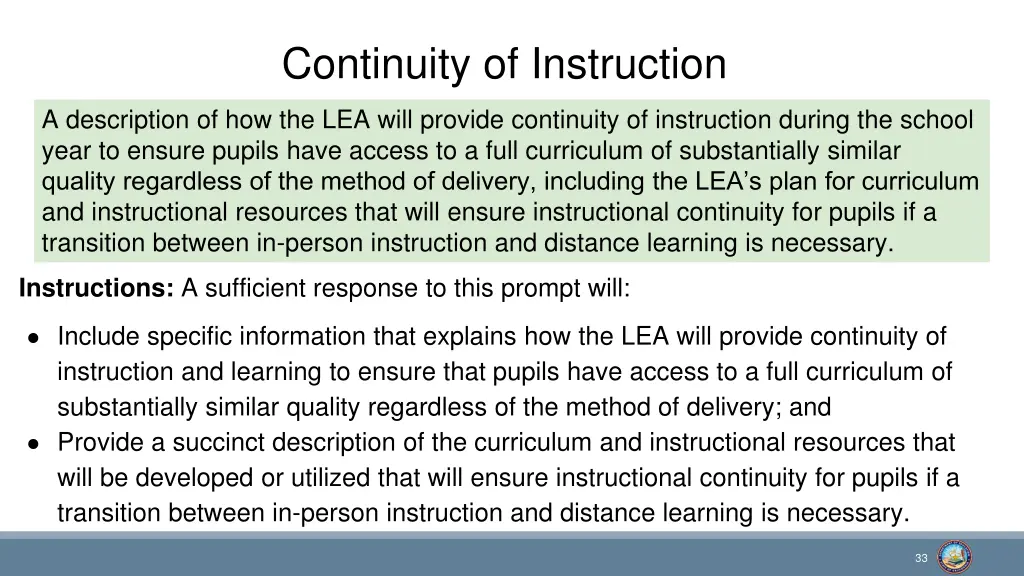 continuity of instruction