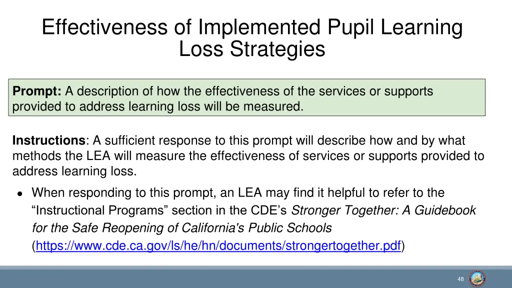 effectiveness of implemented pupil learning loss
