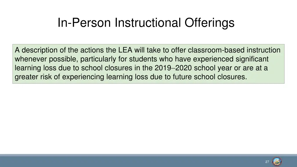in person instructional offerings