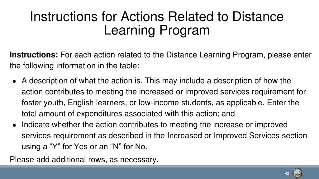 instructions for actions related to distance