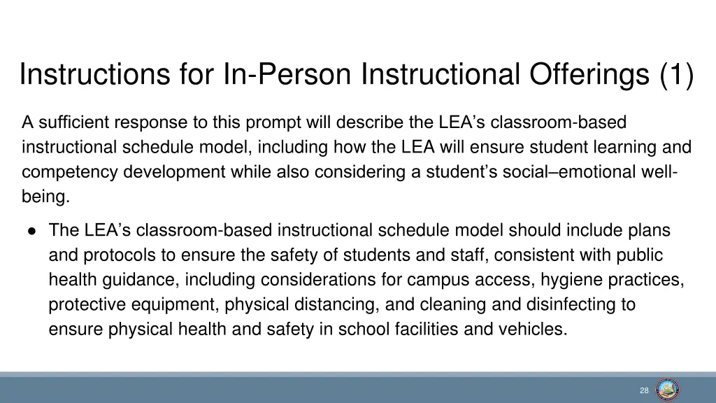 instructions for in person instructional