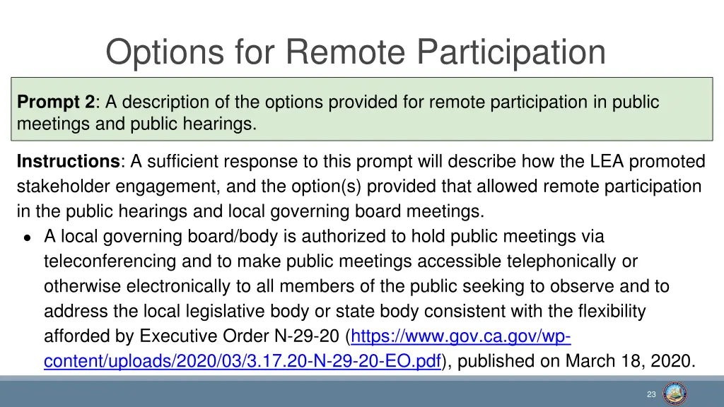 options for remote participation