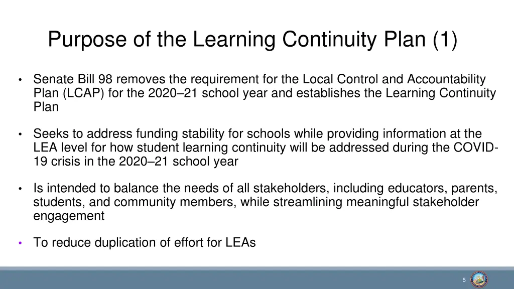 purpose of the learning continuity plan 1