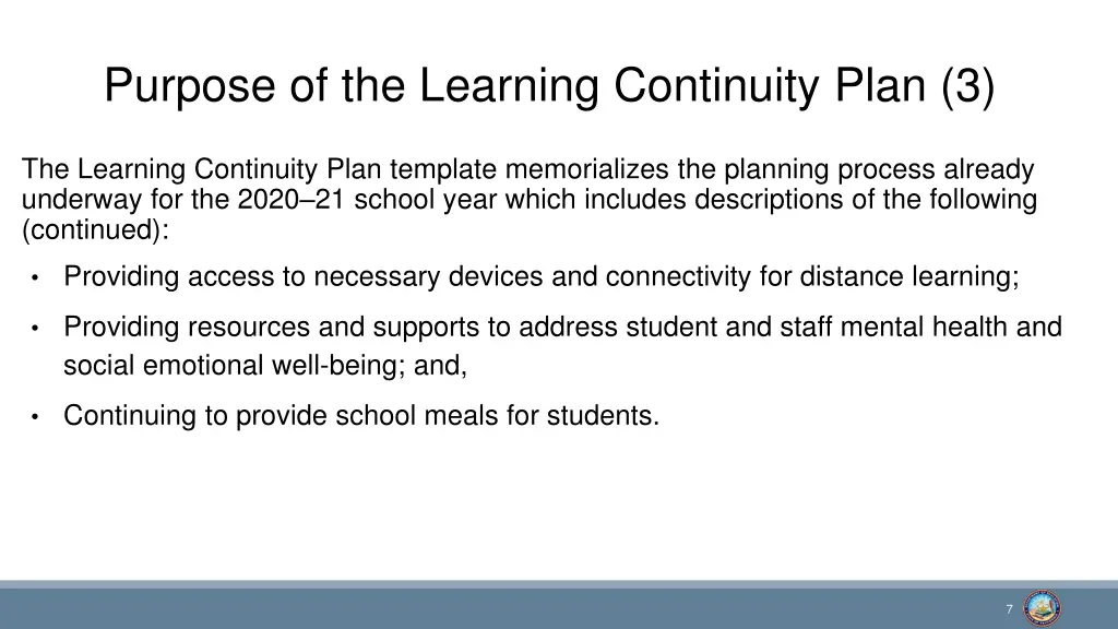 purpose of the learning continuity plan 3