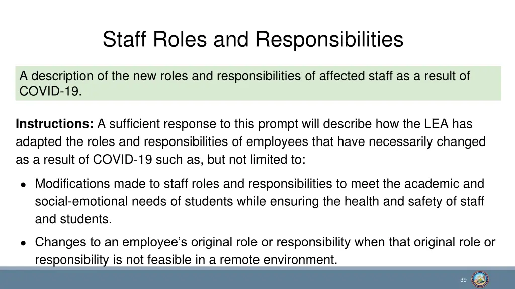 staff roles and responsibilities
