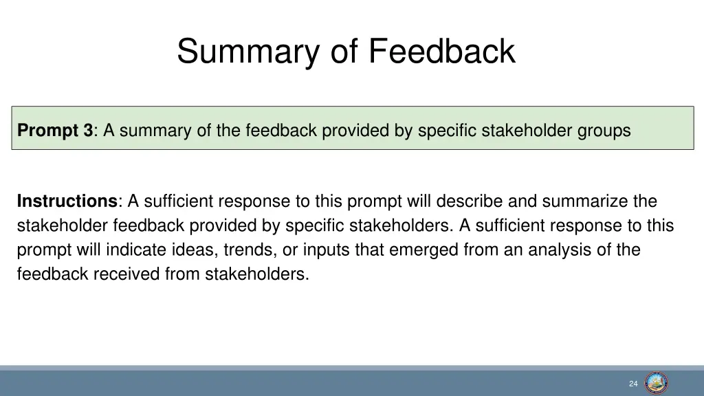 summary of feedback