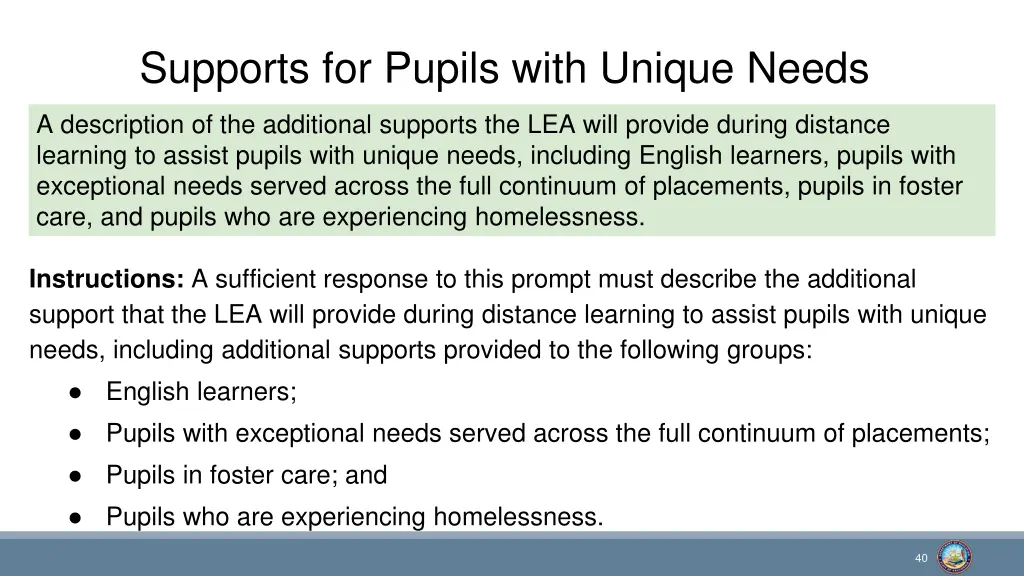 supports for pupils with unique needs