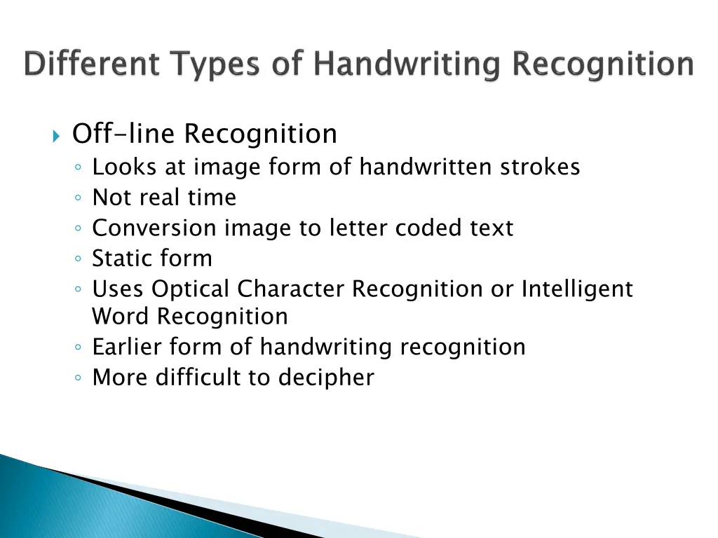 off line recognition looks at image form