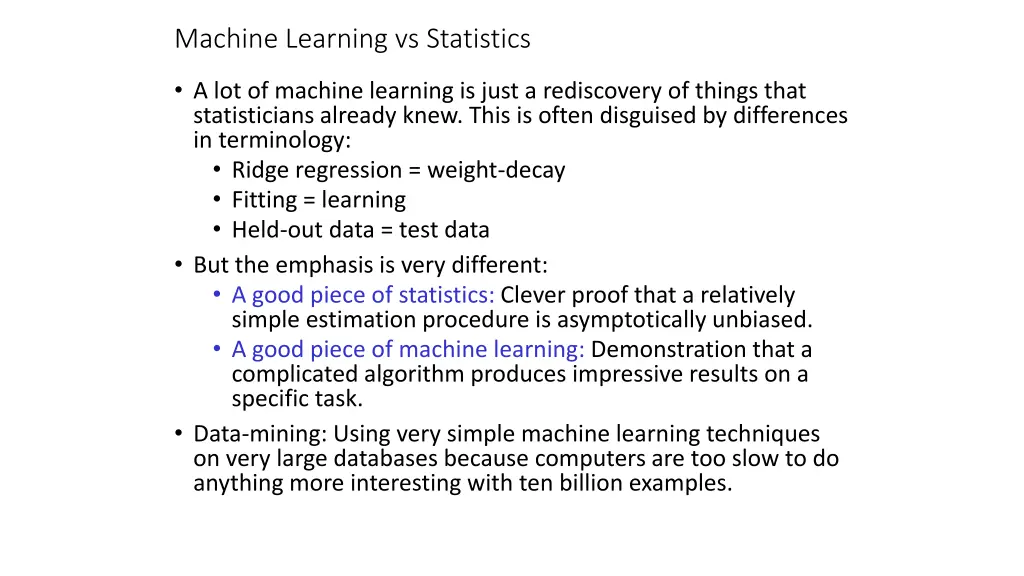 machine learning vs statistics