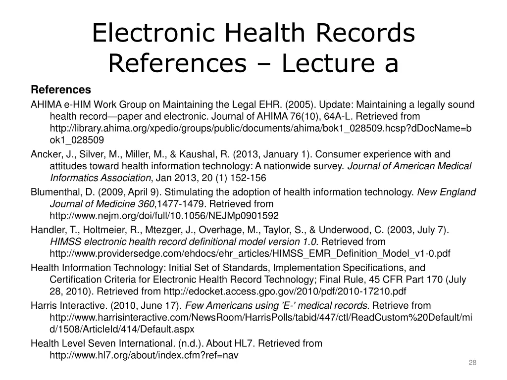electronic health records references lecture a