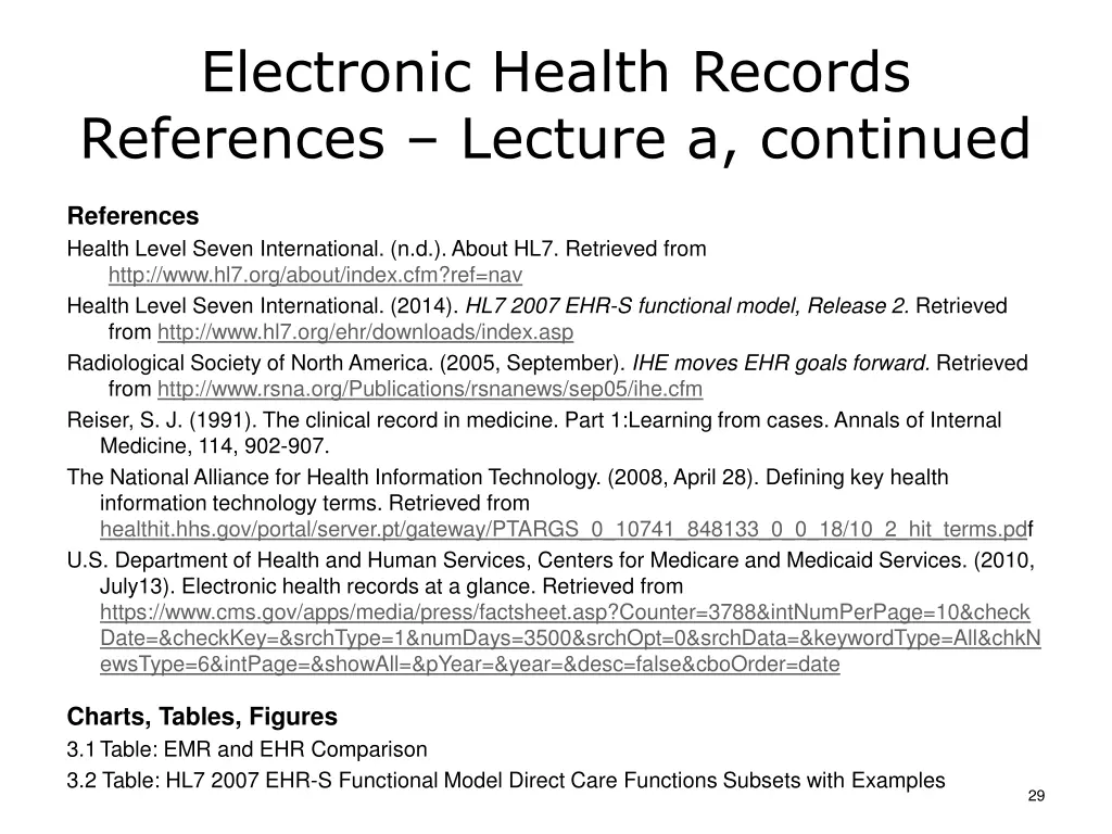 electronic health records references lecture