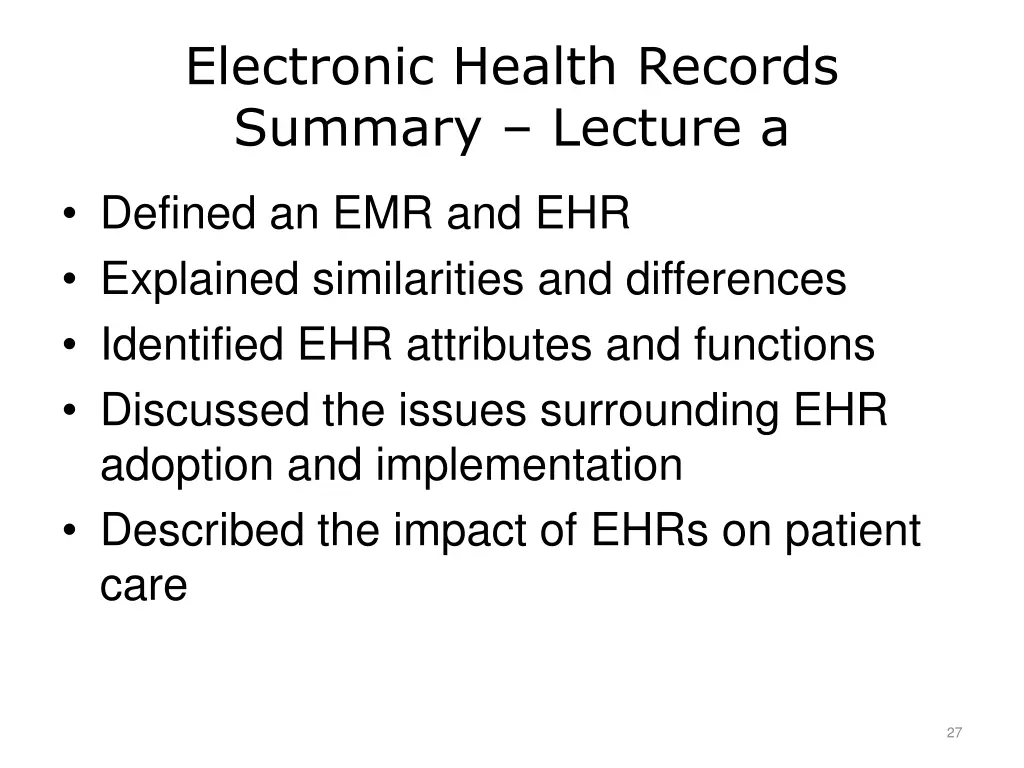 electronic health records summary lecture a