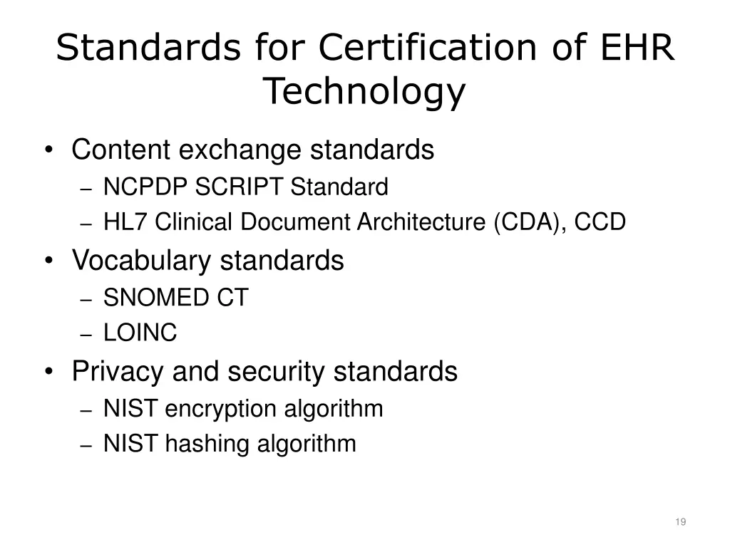 standards for certification of ehr technology