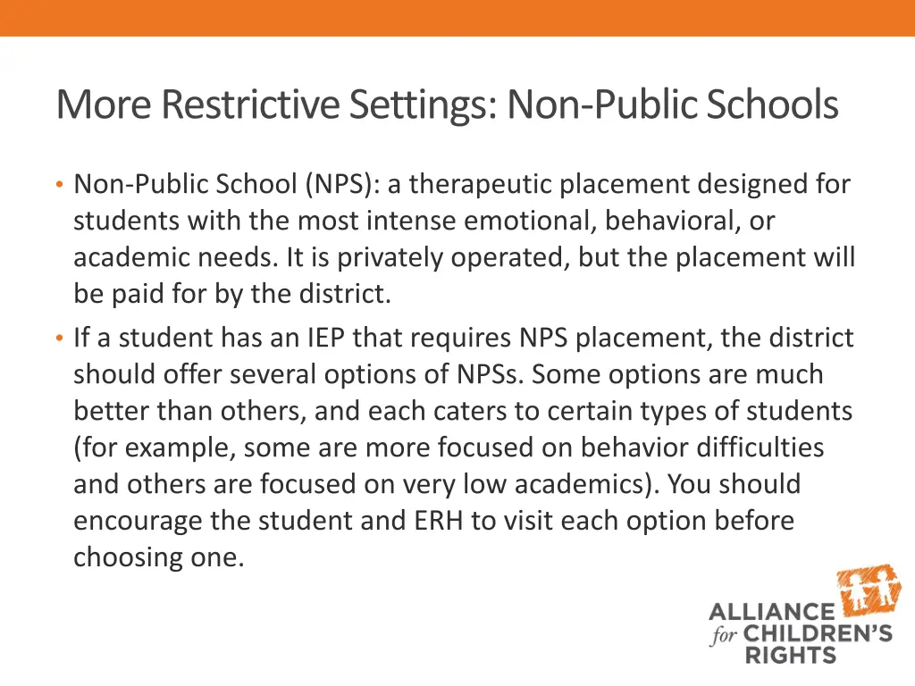 more restrictive settings non public schools