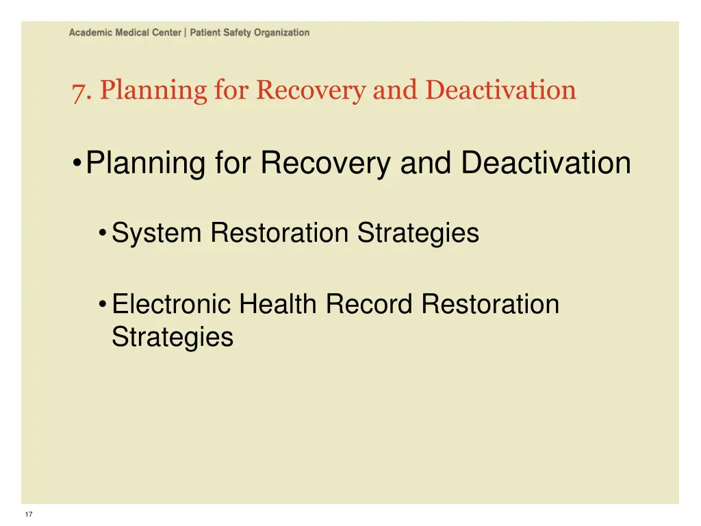 7 planning for recovery and deactivation
