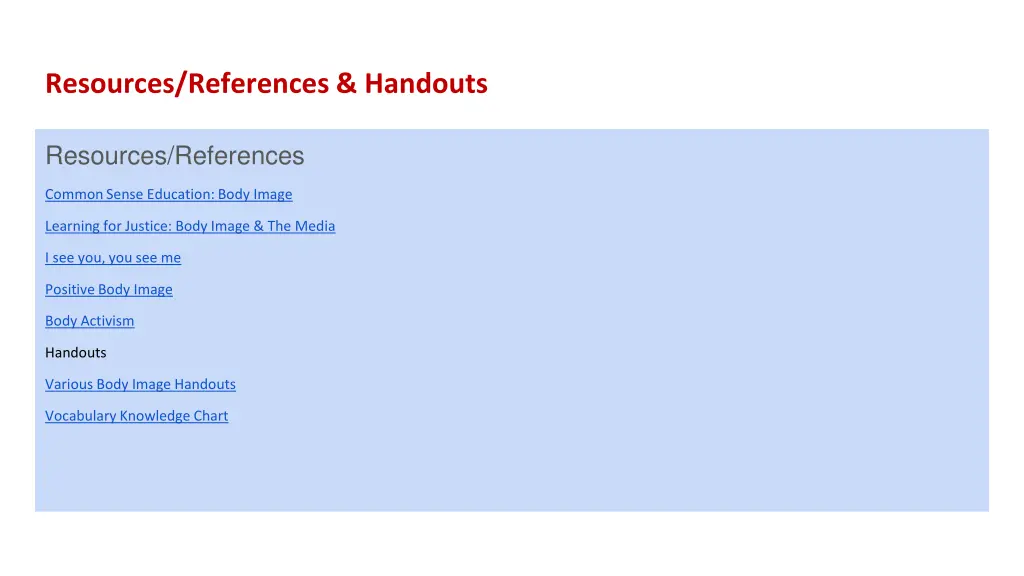 resources references handouts