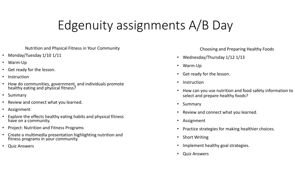edgenuity assignments a b day