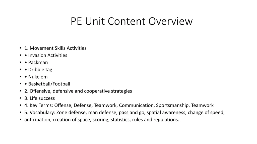 pe unit content overview