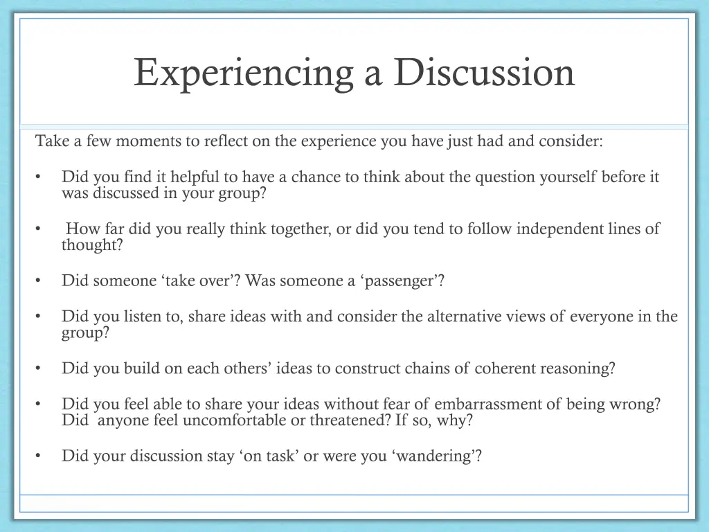 experiencing a discussion 1