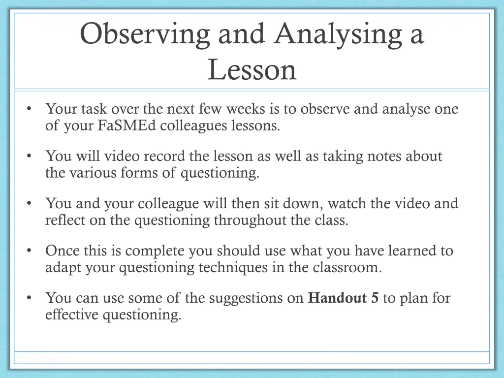 observing and analysing a lesson 1