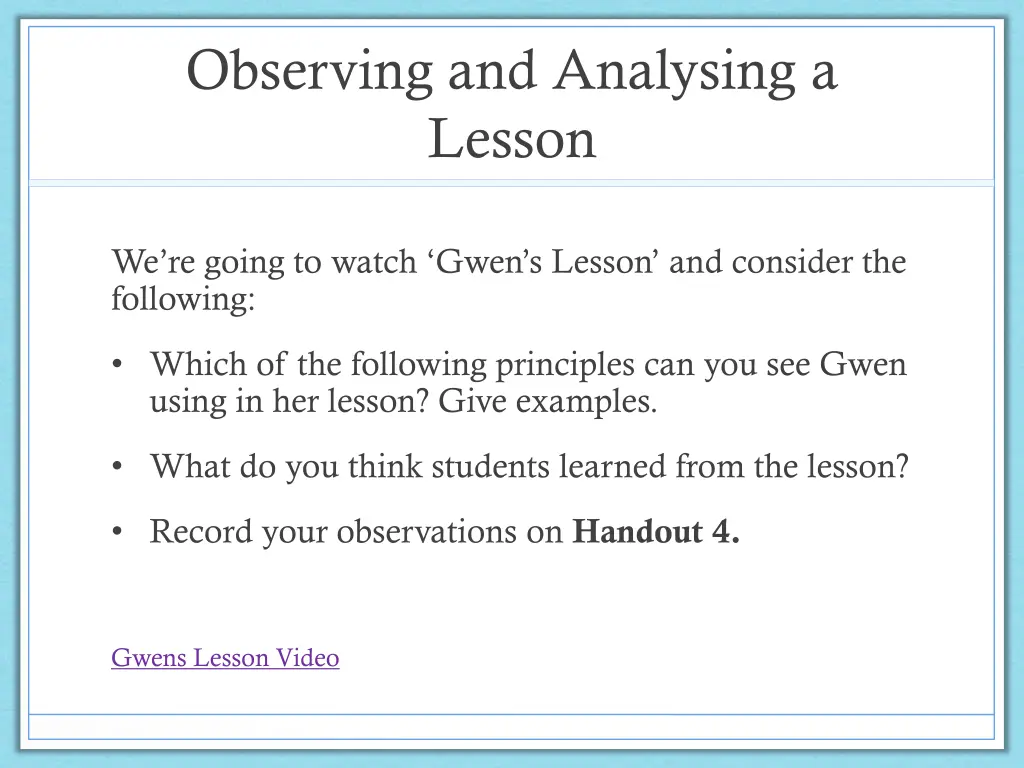 observing and analysing a lesson