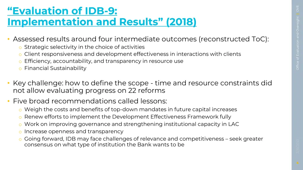 evaluation of idb 9 implementation and results