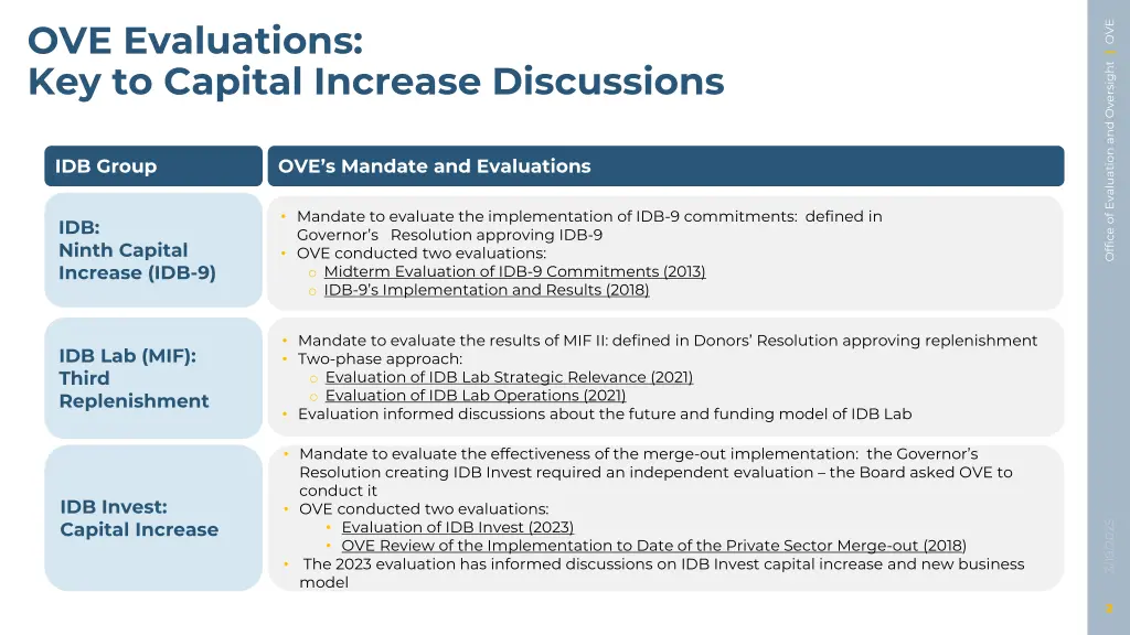 ove evaluations key to capital increase