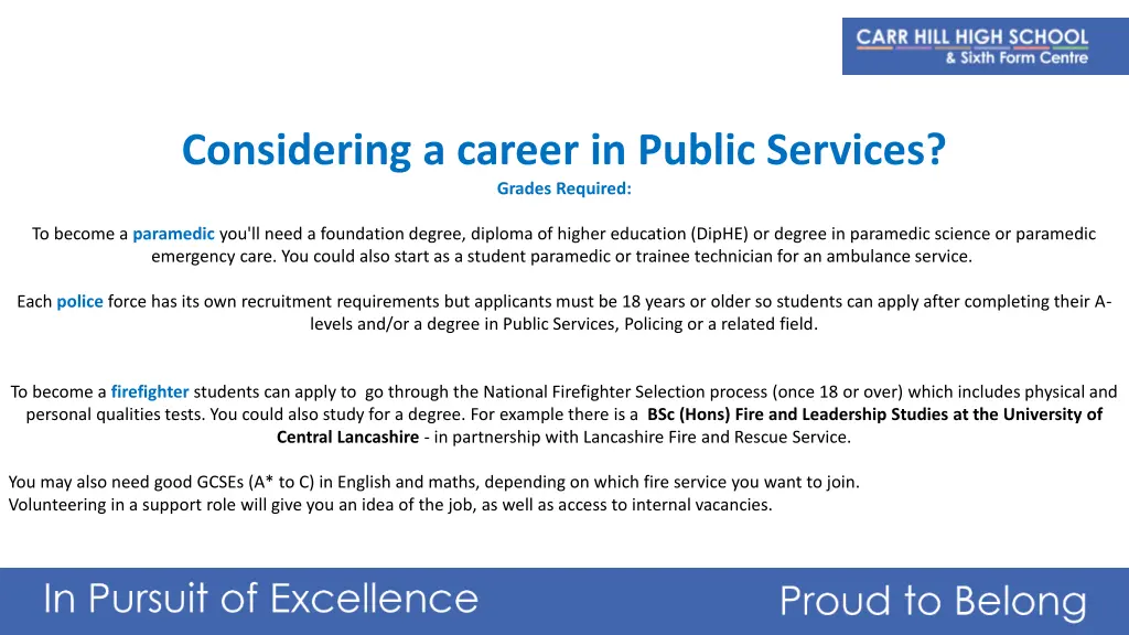 considering a career in public services grades