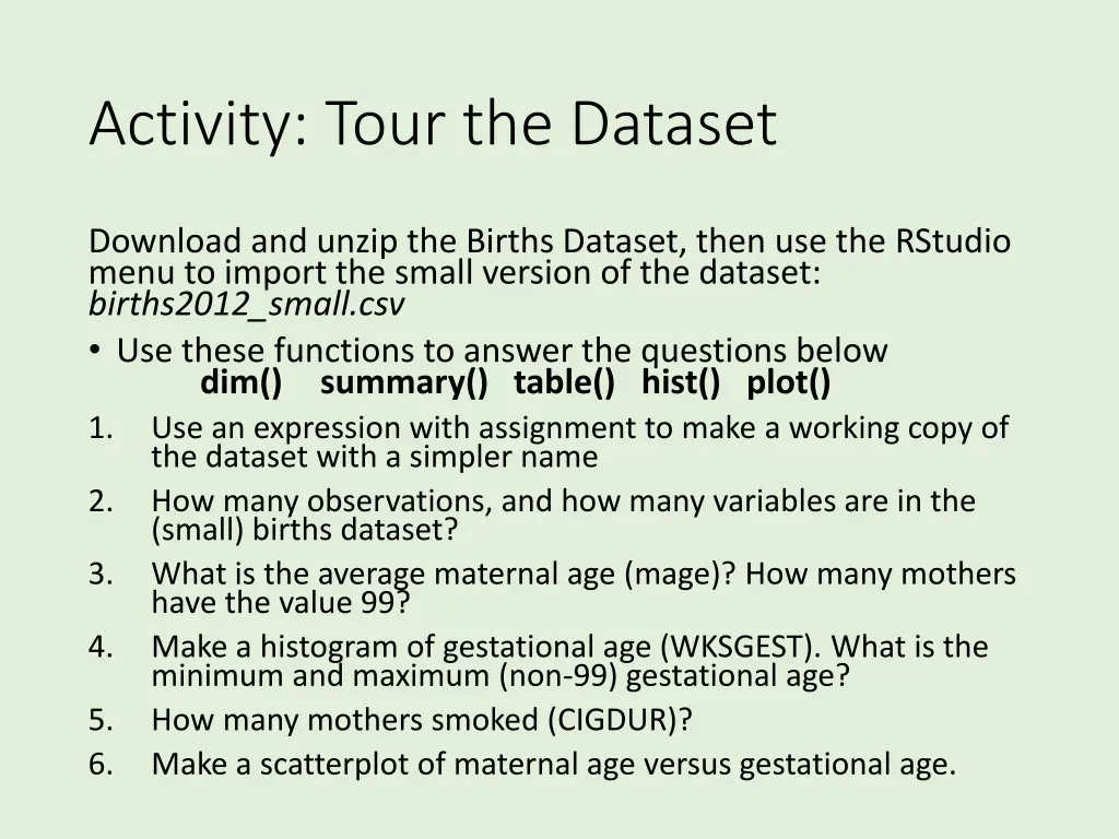 activity tour the dataset