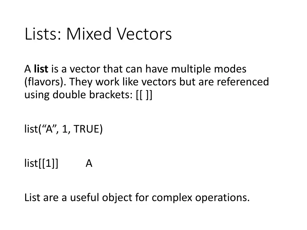 lists mixed vectors