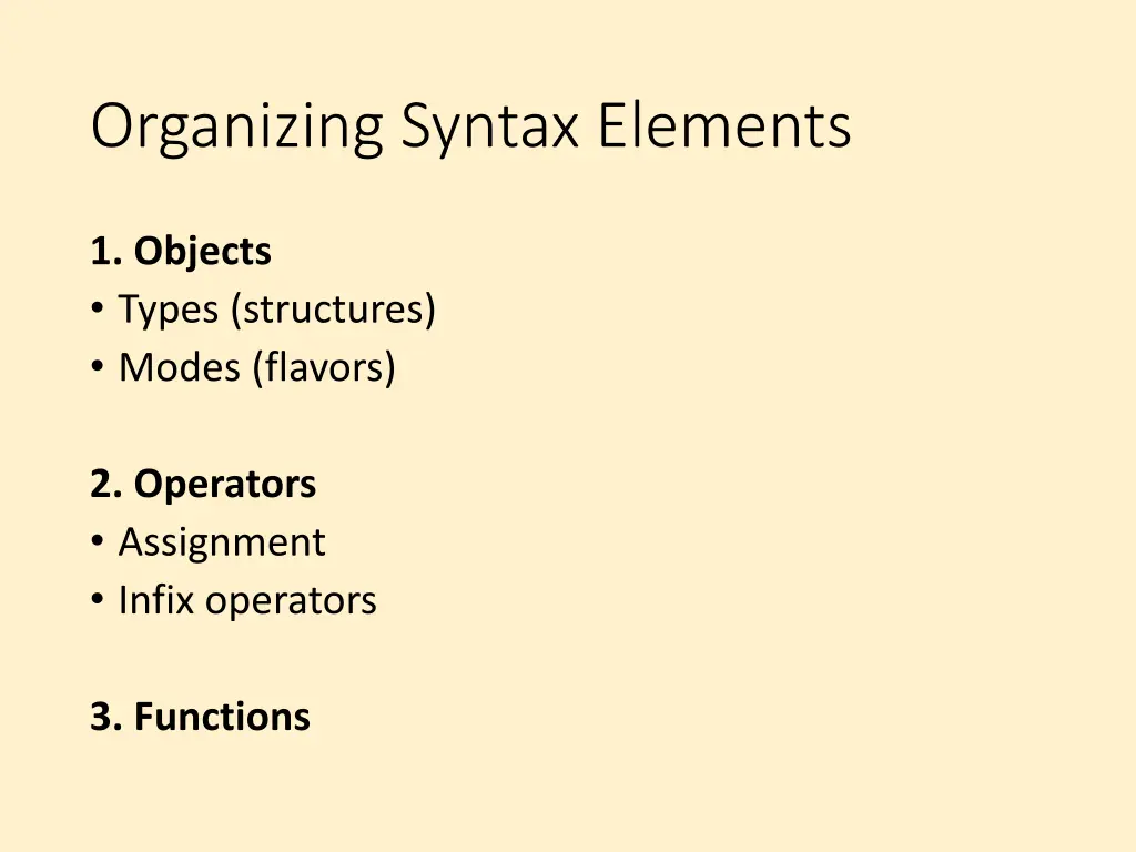organizing syntax elements
