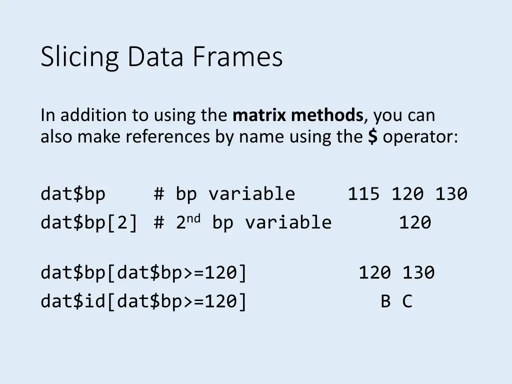 slicing data frames