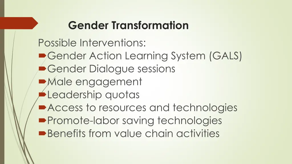gender transformation possible interventions