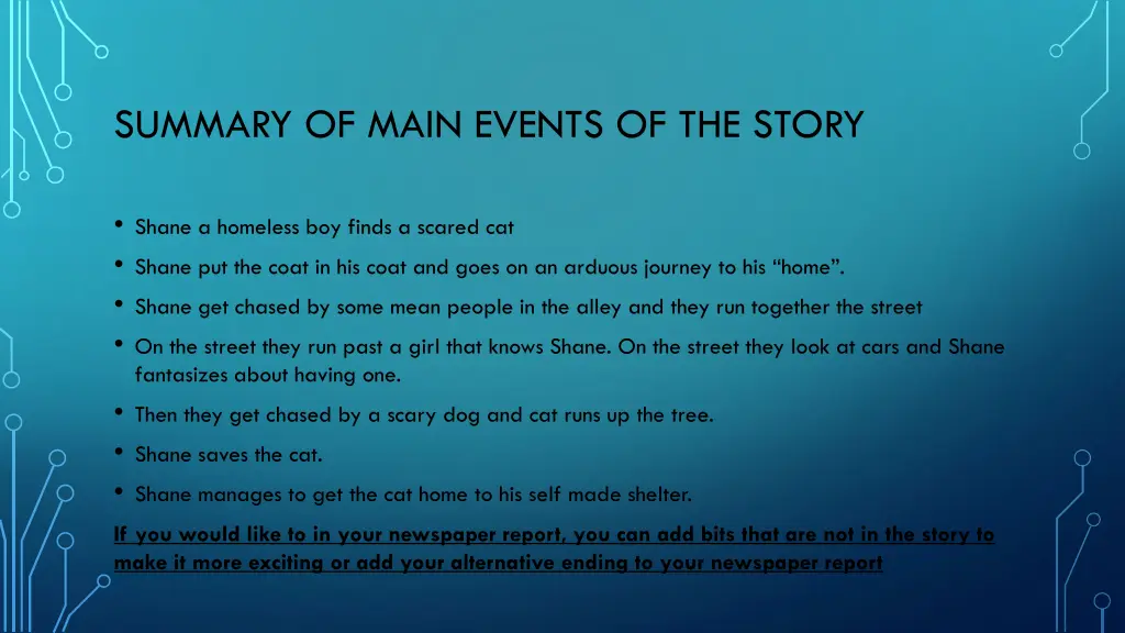 summary of main events of the story