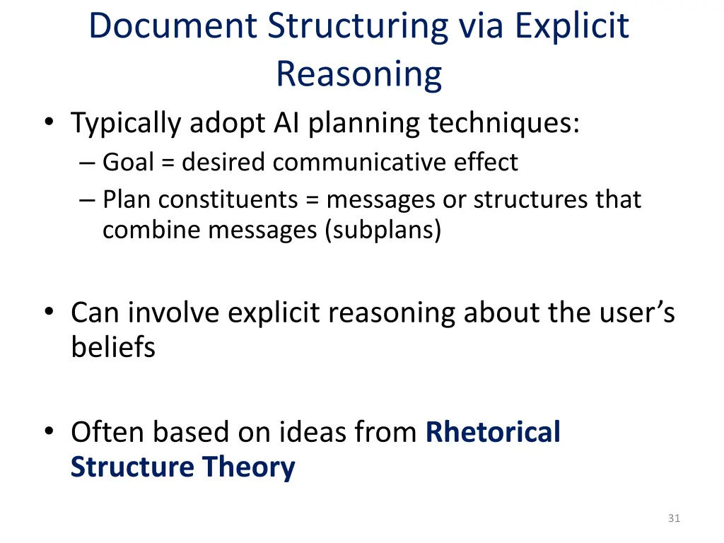 document structuring via explicit reasoning
