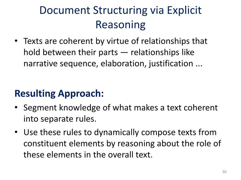 document structuring via explicit reasoning texts