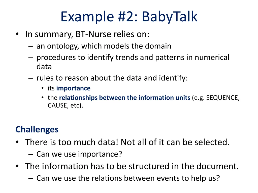example 2 babytalk in summary bt nurse relies