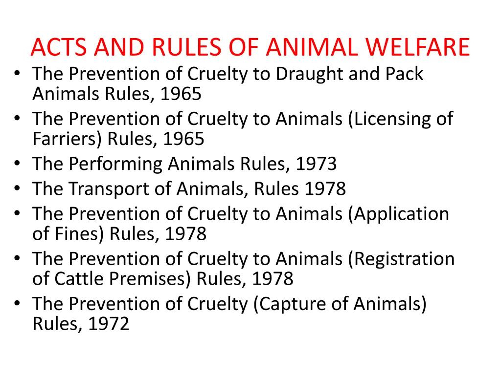 acts and rules of animal welfare the prevention