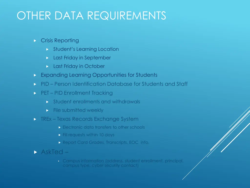 other data requirements
