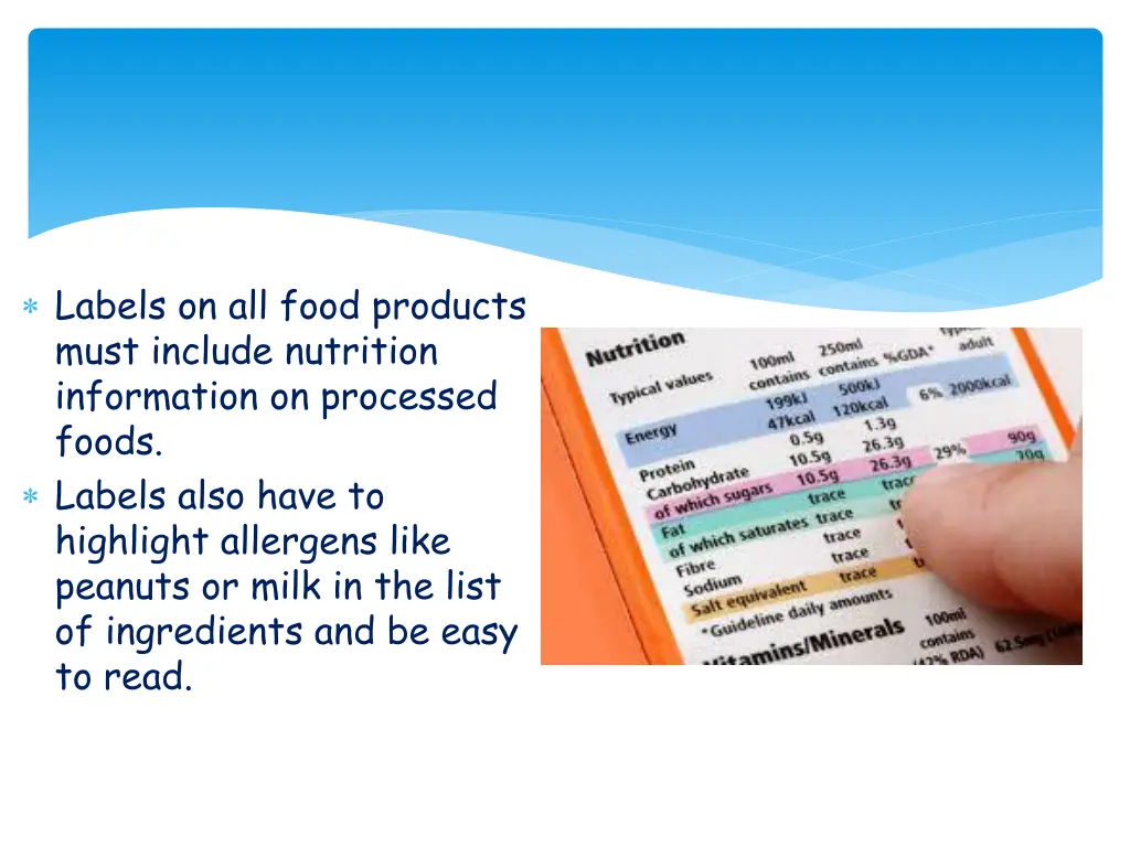 labels on all food products must include
