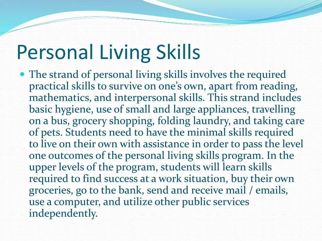 personal living skills the strand of personal