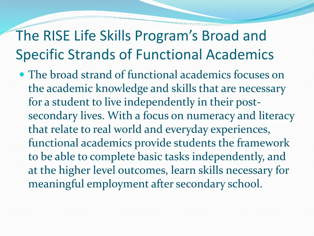 the rise life skills program s broad and specific