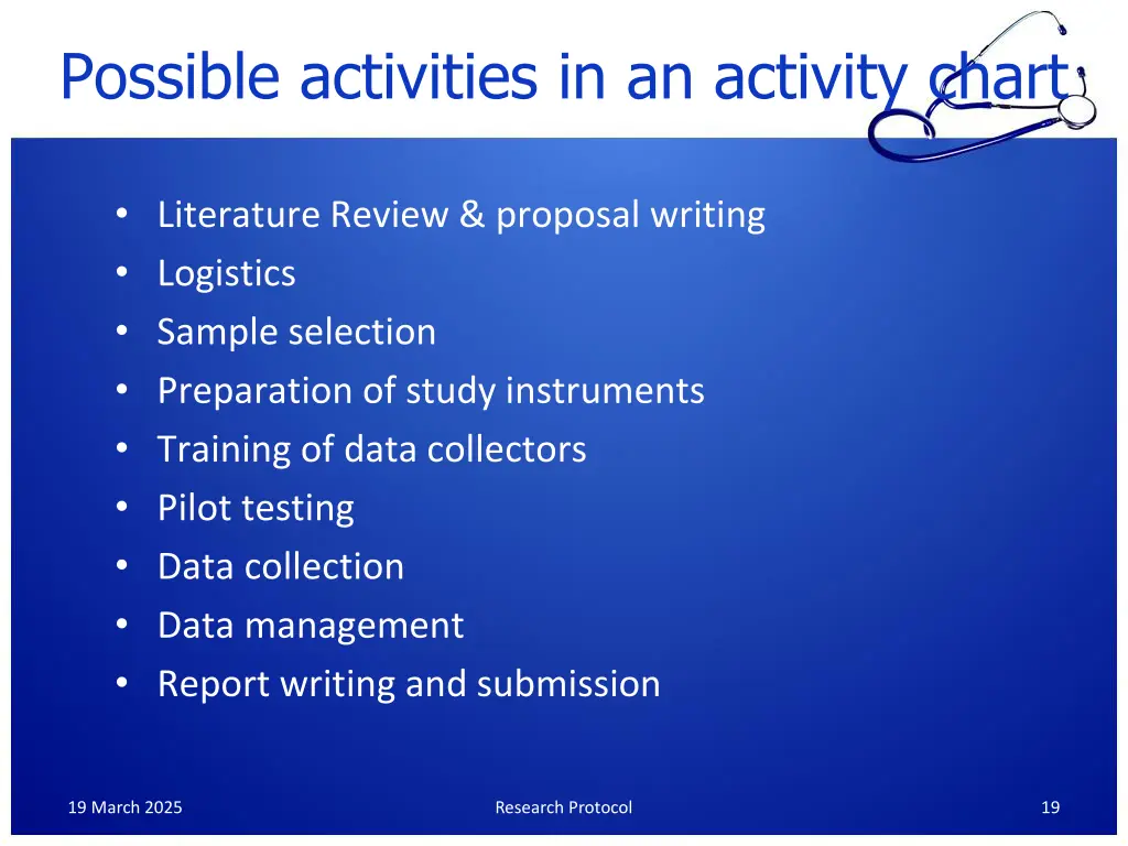 possible activities in an activity chart